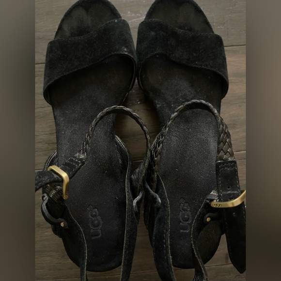 UGG Cork Wedge Braided Suede Bohemian Sandals D'Alessio Black 3" Heel Size 9 - Picture 5 of 5
